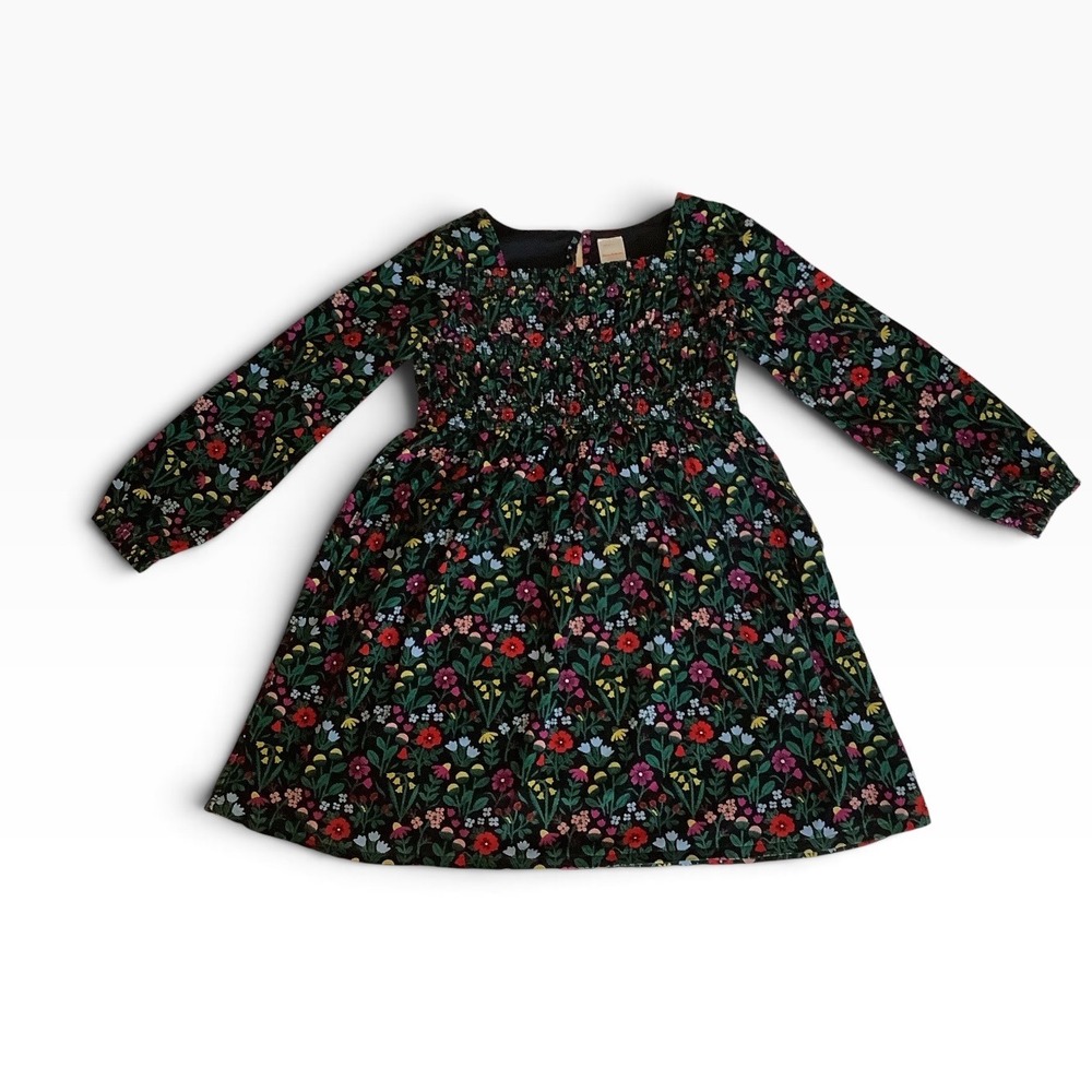 Hanna Andersson Girls 12 Corduroy Floral Smocked Dress Cottagecore Long Sleeve